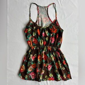 (Y2K) dELiA*s brown babydoll tank with floral design (size S)